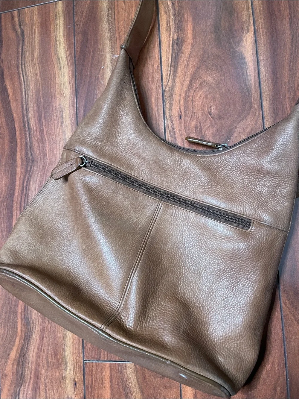 Tignanello Cognac Pebbled Leather Multi Picket Hobo Shoulder Bag